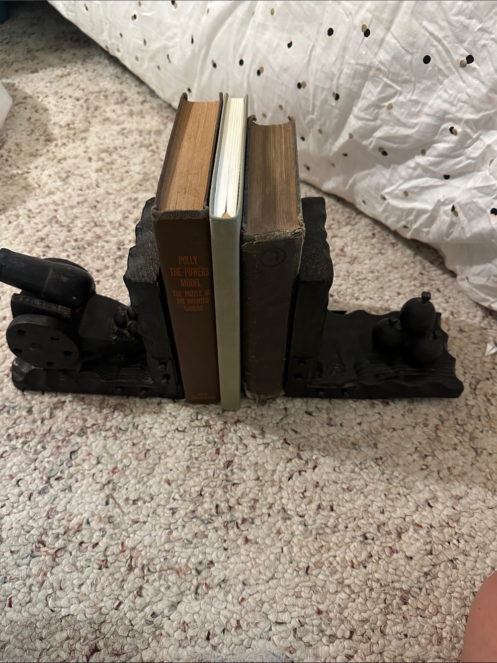 Set Vintage 60s Medieval Pirate Cannon Balls Bookends Wood Carved Spanish Rustic